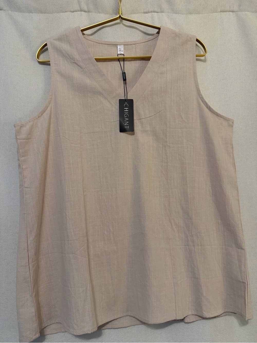 Women's Sleeveless V-Neck Linen Top in Light Beige
